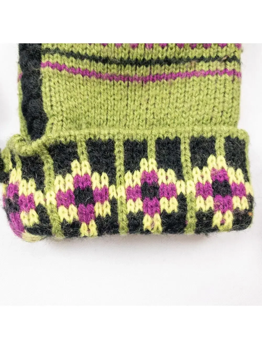 Anthropologie Green Fair Isle Knit Mittens Womens One Size